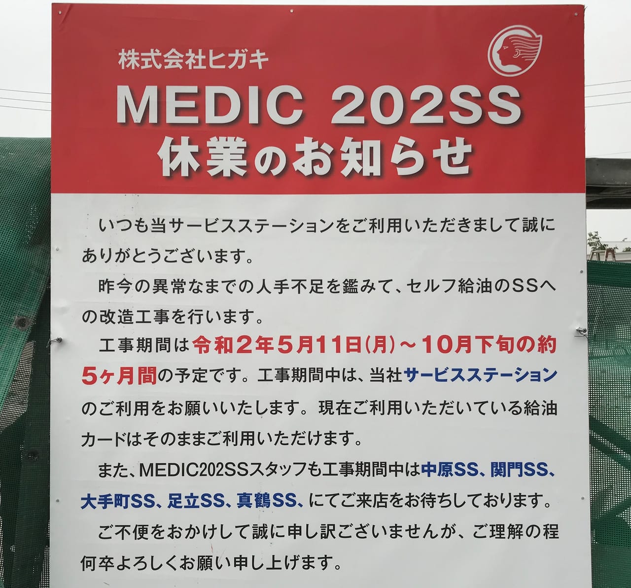2020年MEDIC202SS休業のお知らせ